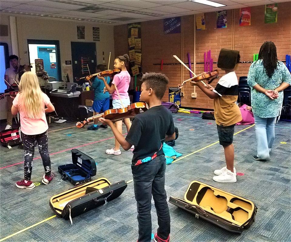 Students at Sabal Palm Elementary's strings program rehearse on May 9, ahead of the May 15, 2023 recital.