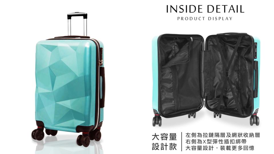 旅行出遊必備行李箱��American Explorer 美國探險家 20吋 DM7 登機箱。精選PC+ABS材質，絕美鑽石箱、輕量化設計，雙排飛機大輪組圖片來源：Yahoo奇摩購物中心