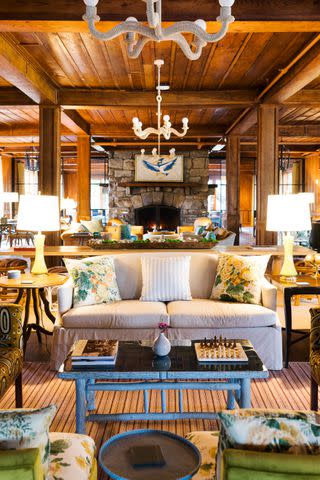 The century-old innâ€™s lobby, where guests can settle in by the fireplace with a book.