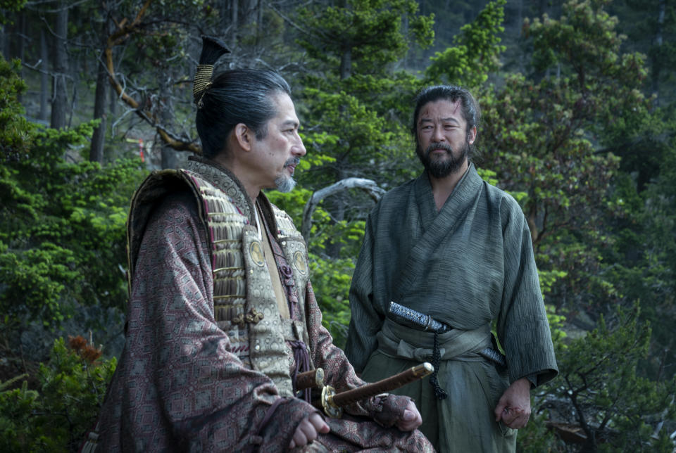 'SHOGUN' --  "A Dream of a Dream" -- Episode 10 (Airs April 23)  Pictured (L-R):   Hiroyuki Sanada as Yoshii Toranaga, Tadanobu Asano as Kashigi Yabushige.  CR: Katie Yu/FX