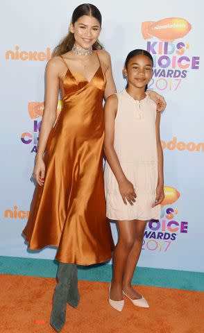 <p>Jeffrey Mayer/WireImage</p> Zendaya and her niece arrive at the Nickelodeon's 2017 Kids' Choice Awards on March 11, 2017 in Los Angeles