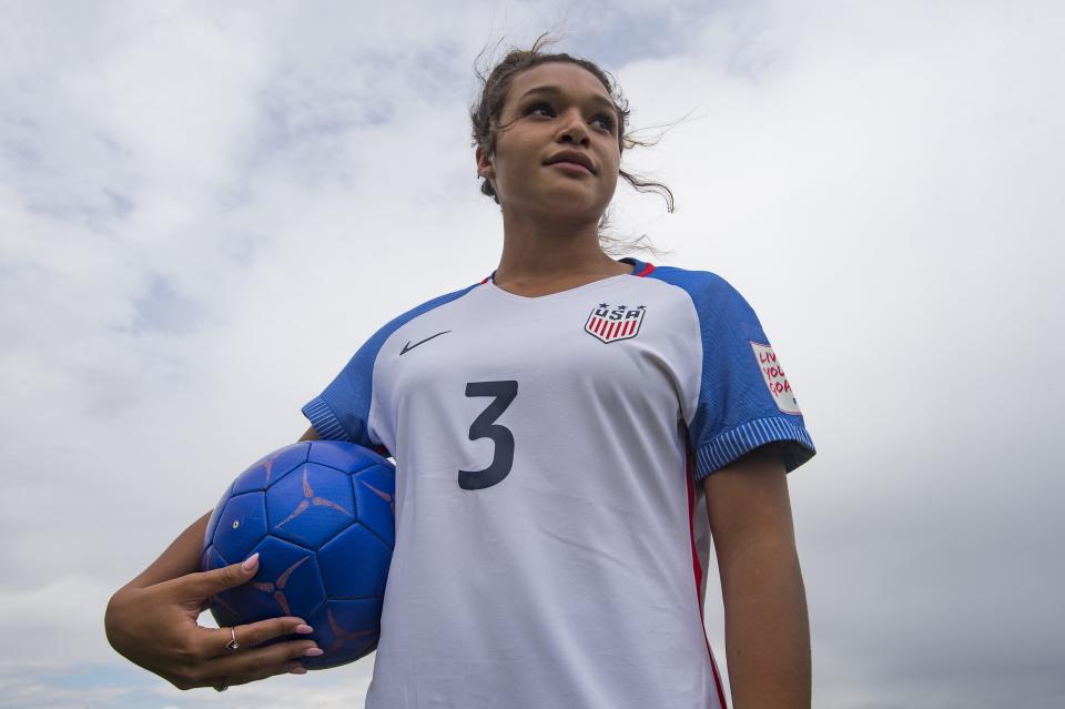 Sophia Smith poses for a photo on May 3, 2018 in Fort Collins, Colo. The Fossil Ridge High School student had been chosen to play in the upcoming U-20 FIFA World Cup in France that summer.