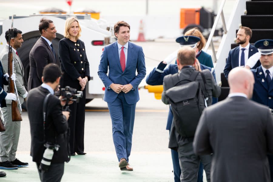 Canadian Prime Minister Justin Trudeau arrives at San Francisco International Airport in San Francisco, California, on November 15, 2023. (Photo by JASON HENRY/AFP via Getty Images)