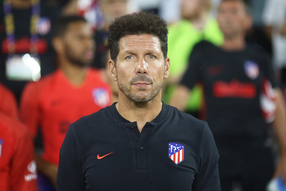 ORLANDO, FL - JULY 31: Head coach of Atletico Madrid Diego Simeone looks on during the 2019 MLS All-Star Game between MLS All Stars and Atletico de Madrid at Exploria Stadium on July 31, 2019 in Orlando, Florida. (Photo by Omar Vega/Getty Images)