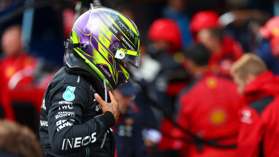Lewis Hamilton readies for the start of Formula 1's 2023 Dutch Grand Prix.