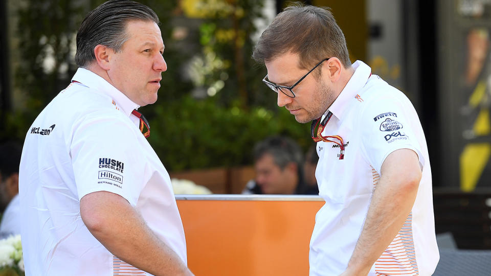 Zak Brown, chief executive of McLaren Racing, pictured here talking to a team member in Melbourne.