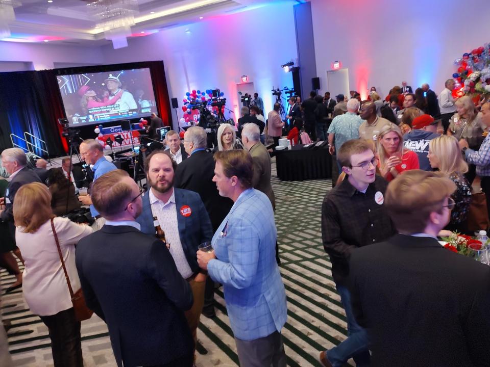 Supporters of Republican gubernatorial candidate Tate Reeves await election results at The Refuge Hotel & Conference Center in Flowood on Election Day.