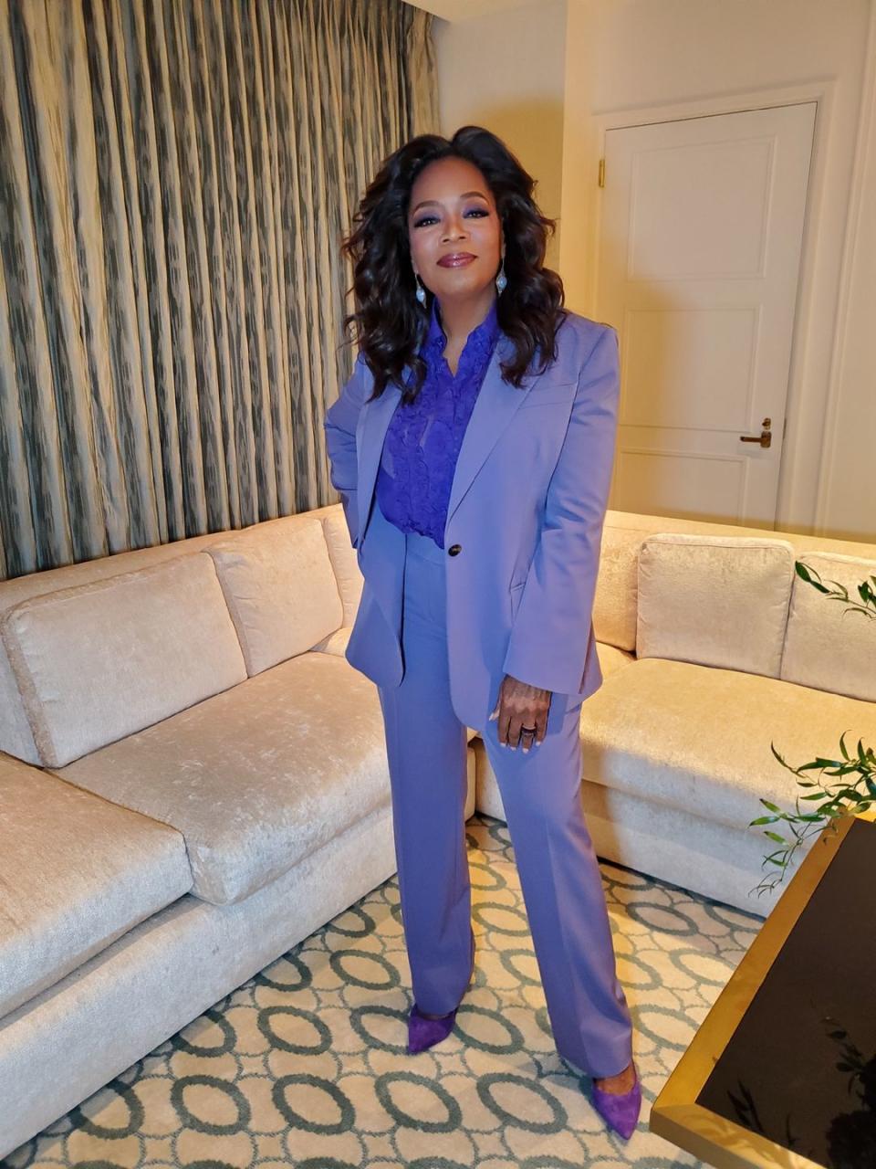 oprah winfrey purple suit producers guild screening