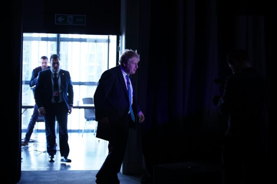 Prime Minister Boris Johnson arrives to deliver his speech (Peter Byrne/PA) (PA Wire)