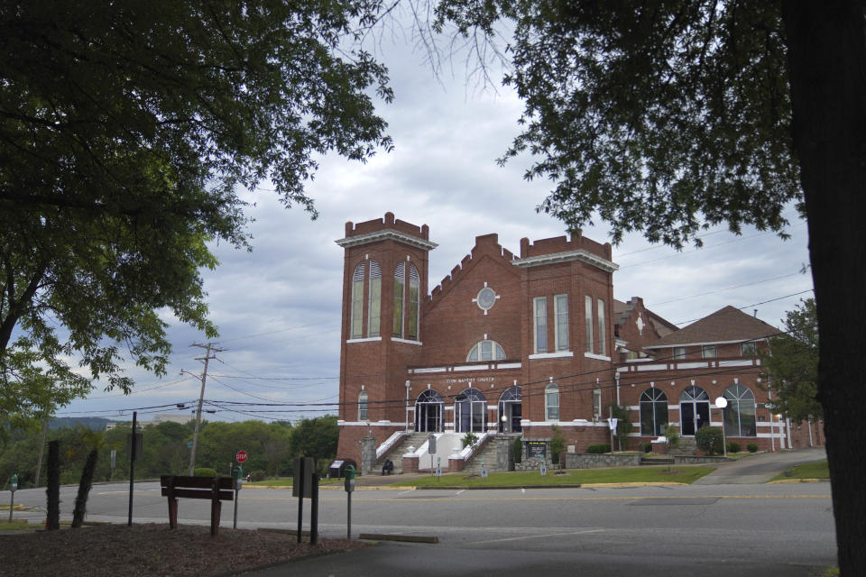 Zion Baptist Church on Sunday, April 16, 2023, in Columbia, S.C. Zion's shrinking attendance is in line with a recent Pew Research Center survey, which found that the number of Black Protestants who say they attend services monthly has fallen from 61% in 2019 to 46%. (AP Photo/Jessie Wardarski)