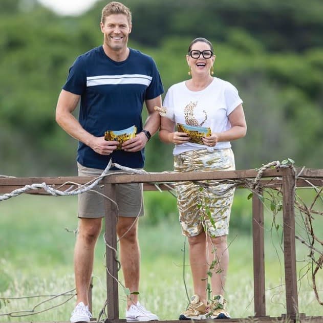 I'm A Celebrity co-hosts Julia Morris and Dr Chris Brown on location in Kruger National Park in South Africa