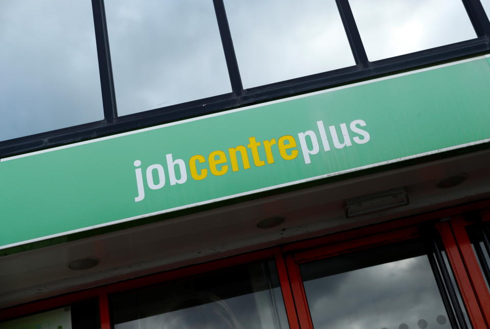 General view of the Jobcentre Plus logo at its building, as the spread of the coronavirus disease (COVID-19) continues, in Northwich, Britain, November 10, 2020. REUTERS/Jason Cairnduff