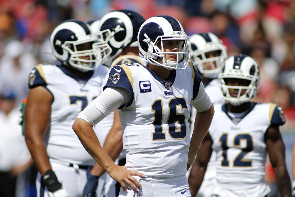 Rams quarterback Jared Goff had four turnovers against Tampa Bay. (Getty Images)