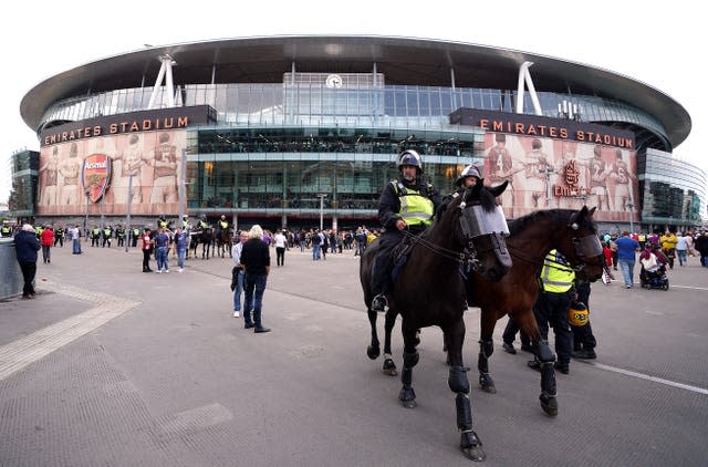 Mounted police presence outside Arsenal's stadium 