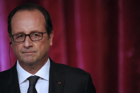 French President Francois Hollande addresses journalists after a meeting at the Elysee Palace in Paris, September 9, 2014. REUTERS/Christian Hartmann