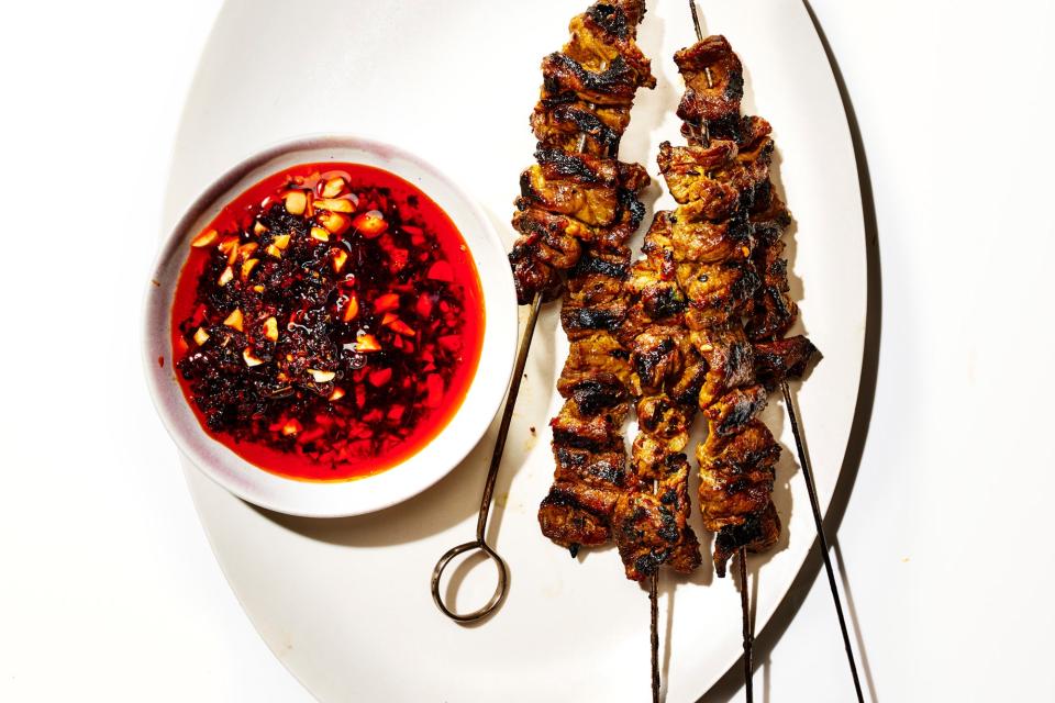 Coconut-Marinated Short Rib Kebabs with Peanut-Chile Oil