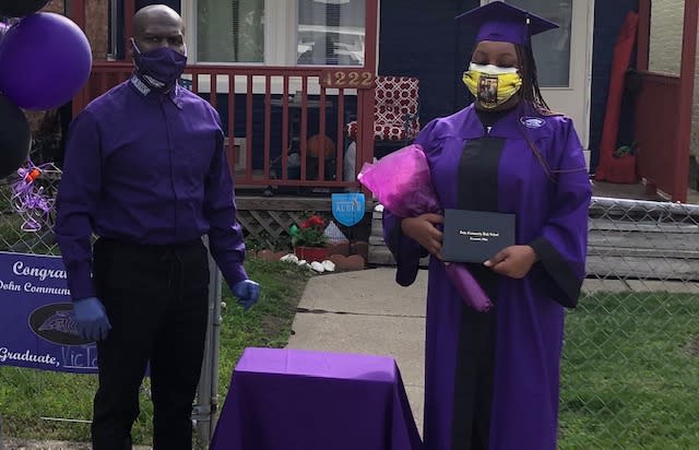 Dohn Community High School Director, Ramone Davenport, helped seniors celebrate graduation during quarantine (Photo: Ramone Davenport)