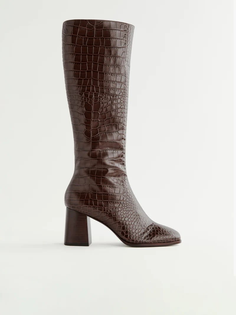 tall brown croc boots with block heel