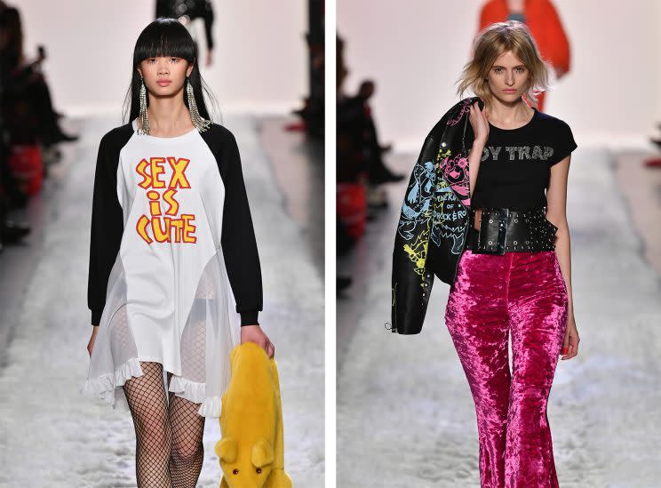 “Sex Is Cute” and “Boy Trap” T-Shirts on the Jeremy Scott runway. (Photo: Getty Images)