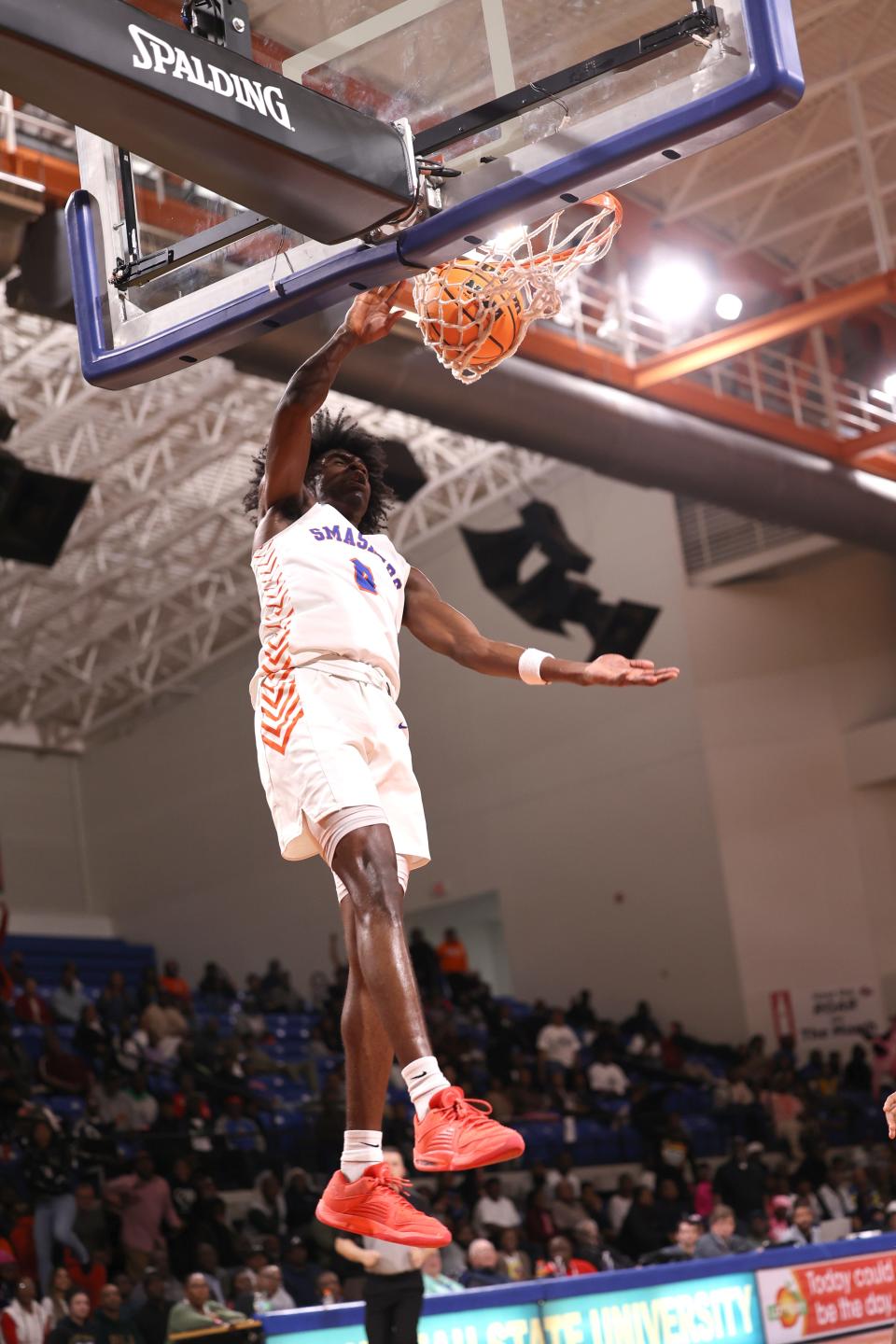 Johnson High's Joshua Quarterman slams down a basket on Saturday, March 2, 2024 during the State Class 3-A semifinals at Savannah State University.