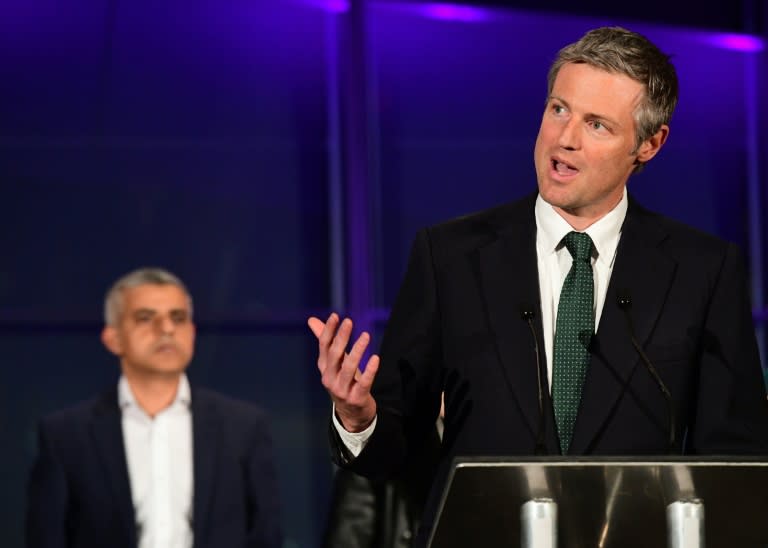 Conservative mayoral candidate Zac Goldsmith addresses the media, watched by newly elected mayor of London Sadiq Khan, during the declaration at City Hall in central London on May 7, 2016