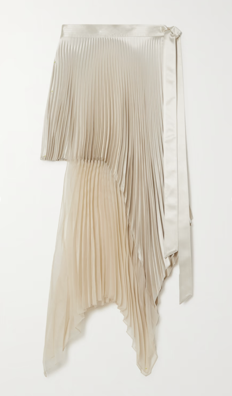 8) Asymmetric Pleated Silk-Satin and Chiffon Midi Wrap Skirt