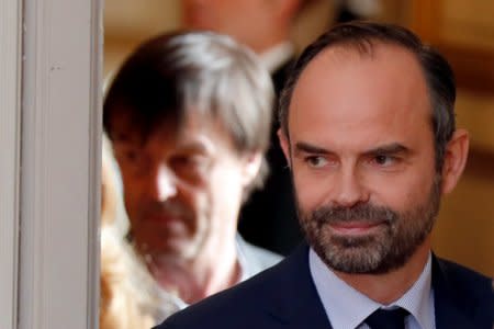 French Prime Minister Edouard Philippe arrives to announce the French government's official decision to abandon the Grand Ouest Airport (AGO) project in Notre-Dame-des-Landes following the weekly cabinet meeting at the Elysee Palace in Paris, France, January 17, 2018.  REUTERS/Charles Platiau