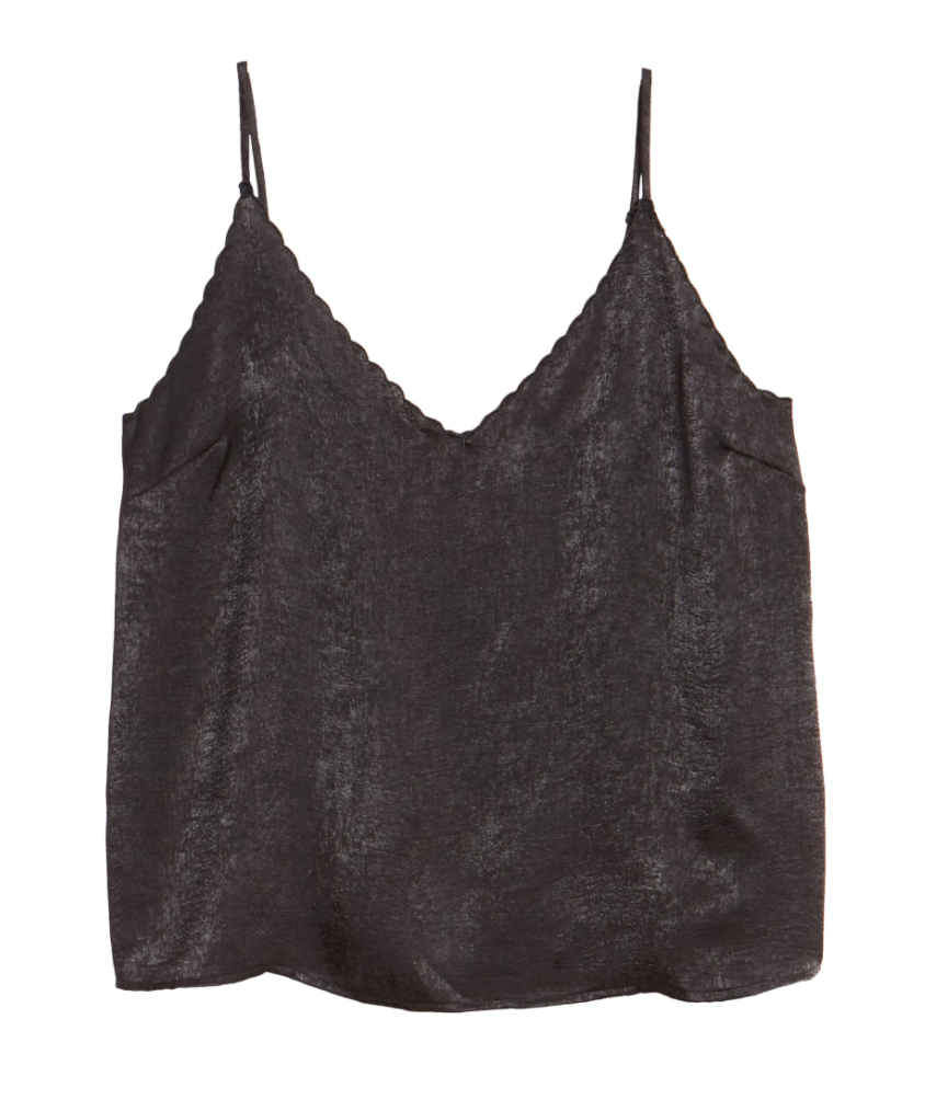 BP. Scalloped Satin Camisole in Black