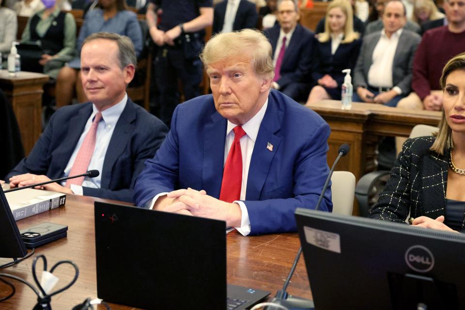 NEW YORK, NEW YORK - JANUARY 11: Former U.S. President Donald Trump sits in the courtroom during his civil fraud trial at New York Supreme Court on January 11, 2024 in New York City. Trump won't make his own closing arguments after his lawyers objected to Judge Arthur Engoron insistence that Trump stay within the bounds of "relevant, material facts that are in evidence" of the case. Trump faces a permanent ban from running a business in New York state and $370 million in penalties in the case brought by state Attorney General Letitia James. (Photo by Jefferson Siegel-Pool/Getty Images)