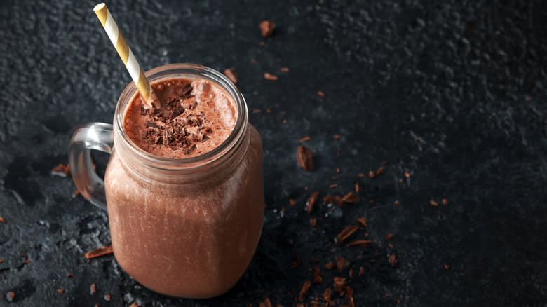 chocolate smoothie in jar