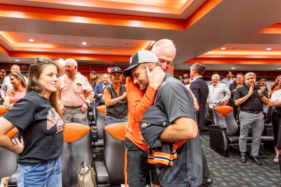 Image taken at the introductory press conference of Oklahoma State Cowboy Wrestling Head Coach David Taylor on Friday at Boone Pickens Stadium in Stillwater, Oklahoma.