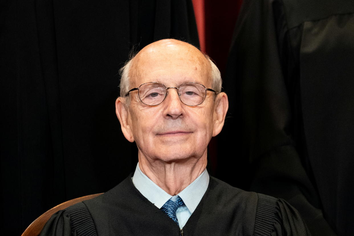 Associate Justice Stephen Breyer poses during a group photo of the Justices at the Supreme Court in Washington, U.S., April 23, 2021. Erin Schaff/Pool via REUTERS