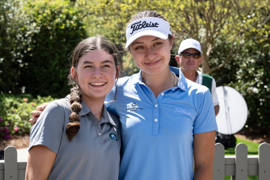 Augusta National Women’s Amateur champion Anna Davis of the United States joins students of Greenbrier High School Girls Golf team for a photo after round one of the Augusta National Women’s Amateur at Champions Retreat Golf Club, Wednesday, April 3, 2024.