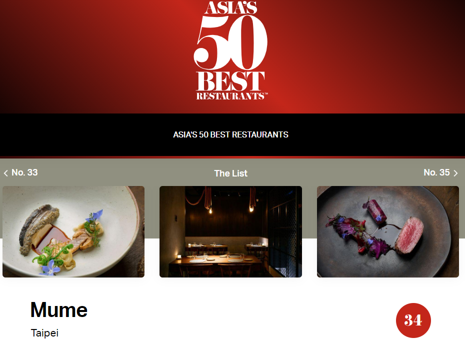 2024年亞洲50大最佳餐廳排行榜出爐，台灣有3間入榜。翻攝theworlds50best.com