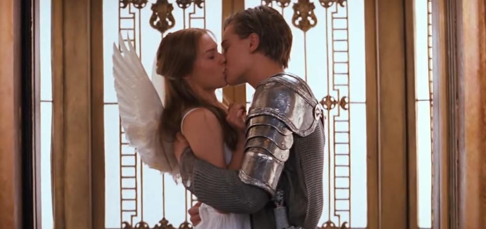 Romeo and Juliet kissing in "Romeo + Juliet"