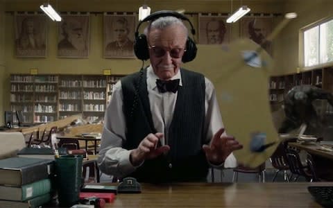 Stan Lee as distracted library patron in The Amazing Spider-Man - Credit: Sony