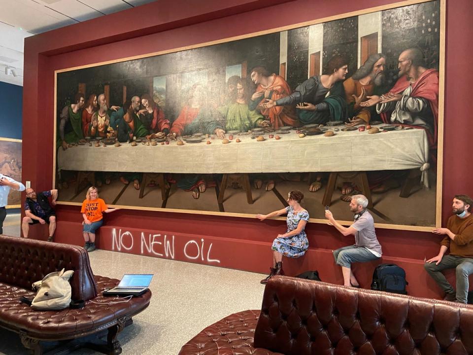 The group said they targeted the painting because of the food crisis caused in part by climate change (Saphora Smith/The Independent)