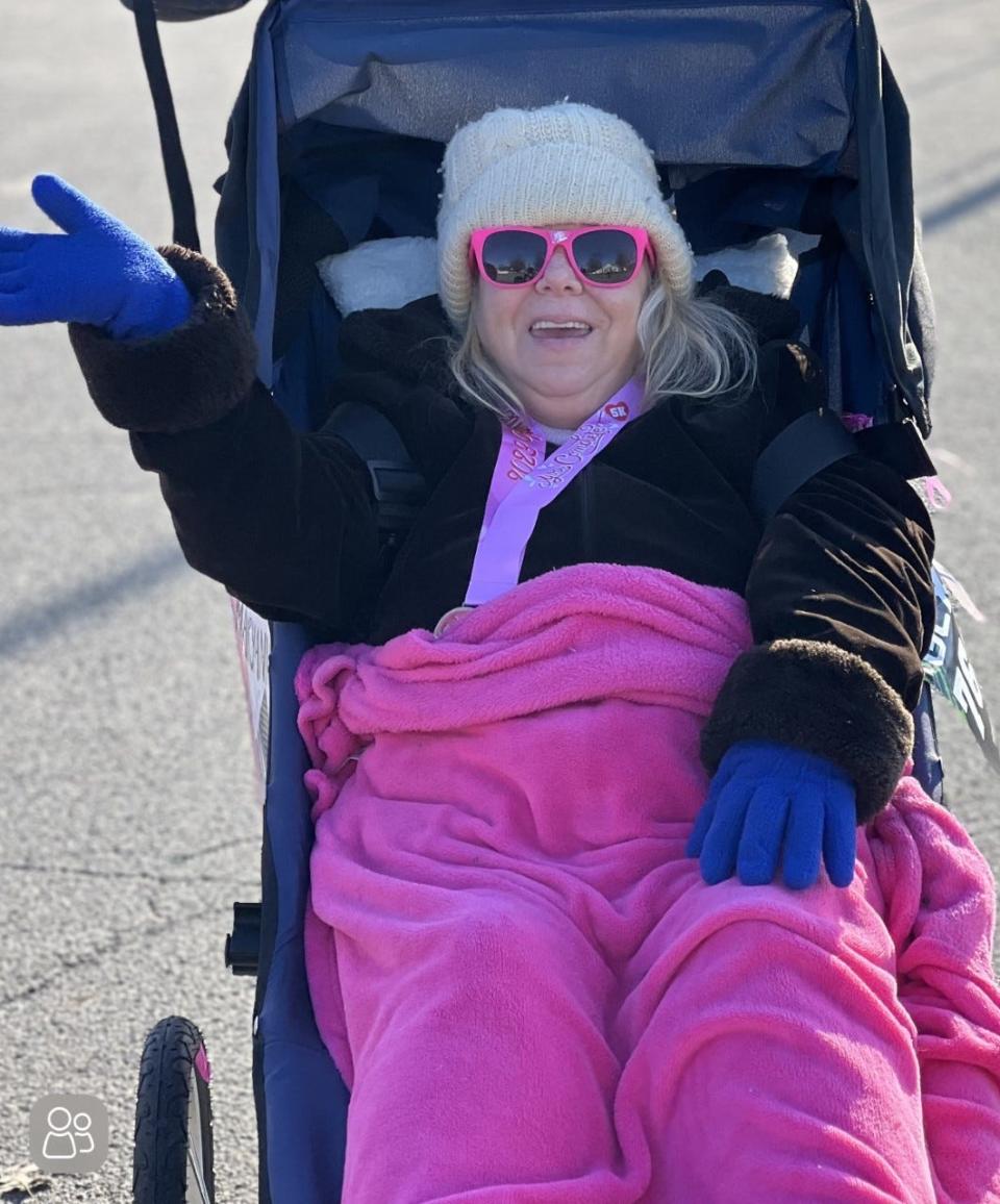 Maryann Korff of Salem is shown at a five kilometer race in February in Columbiana.