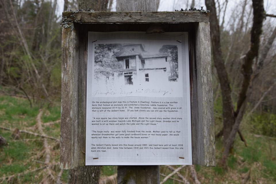 Signage related to the Siebert family is placed around the area off the trail on the North Central Michigan College property.
