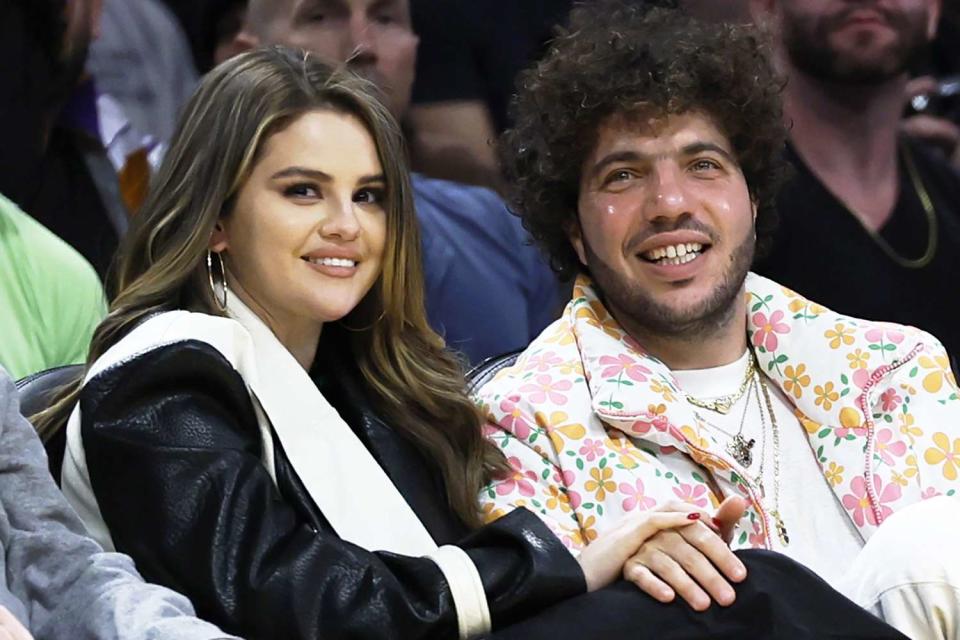 <p>Allen J. Schaben/Los Angeles Times/Getty</p> Selena Gomez and Benny Blanco (in January) cook together "every day."