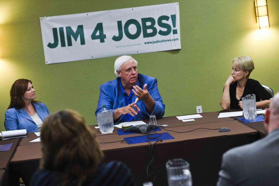 West Virginia Democratic gubernatorial candidate Jim Justice speaks at a roundtable discussion with representatives from various social work and mental health agencies, Tuesday Aug. 30, 2016 in Charleston, W.Va. (Photo: Christian Tyler Randolph/Charleston Gazette-Mail via AP)