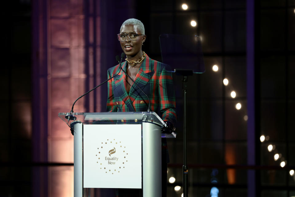 NEW YORK, NEW YORK - NOVEMBER 15: Jodie Turner-Smith speaks onstage at the Equality Now 30th Anniversary Gala at Guastavino's on November 15, 2022 in New York City. (Photo by Dimitrios Kambouris/Getty Images)