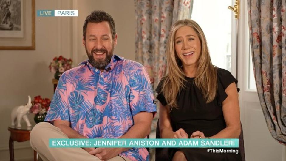 Jennifer Aniston and Adam Sandler were appearing on the daytime show via live link from Paris (ITV)