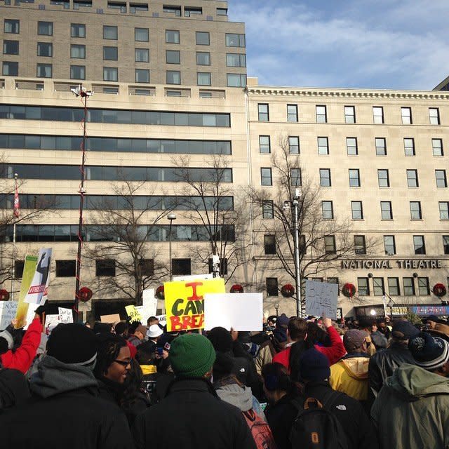 Protestors in Freedom Plaza in Washington, DC on Saturday Dec. 13, 2014. 