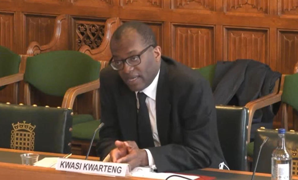 Business Secretary Kwasi Kwarteng giving evidence to the Business, Energy and Industrial Strategy Committee in the House of Commons, where he warned there is a danger Liberty Steel could be forced to close some of its UK plants following the collapse of its main financial backer. Picture date: Tuesday April 13, 2021. (Photo by House of Commons/PA Images via Getty Images)