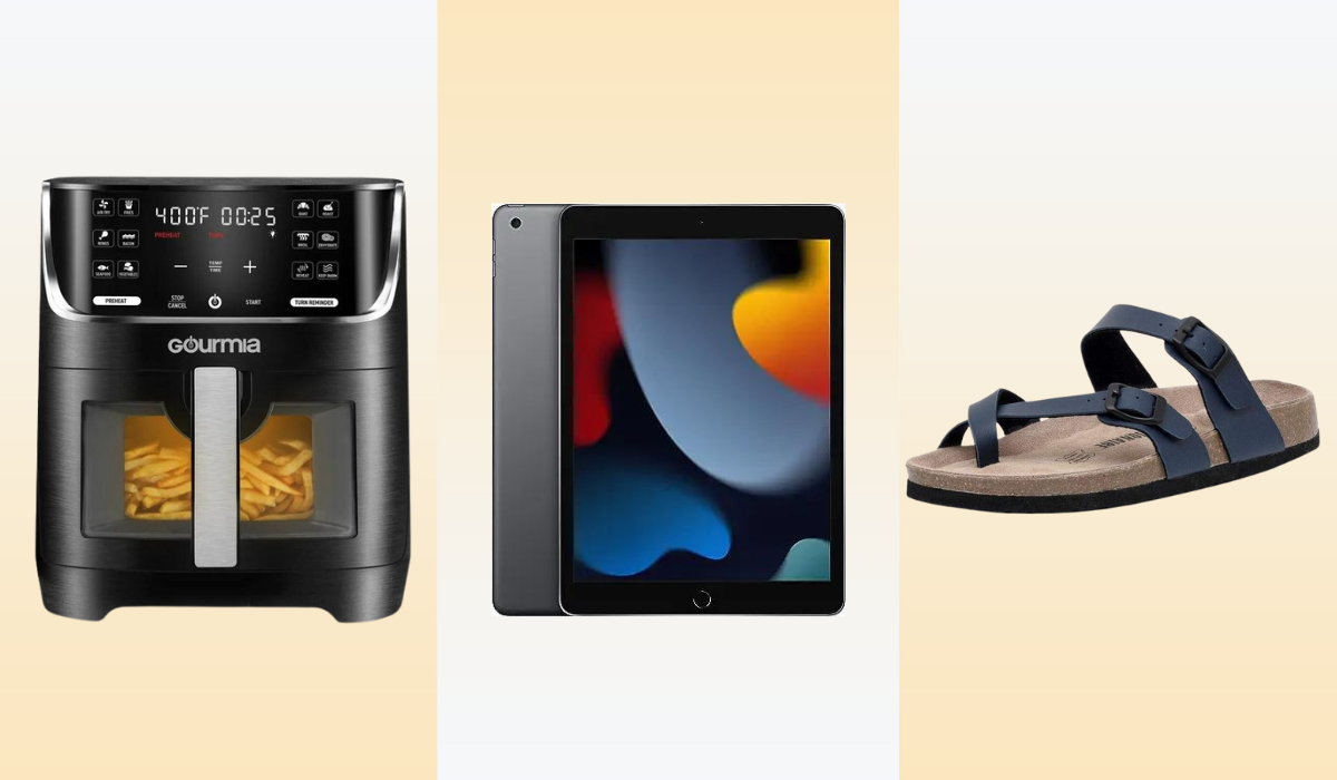 Air fryer from Walmart; Apple iPad Amazon; Cushionaire sandal