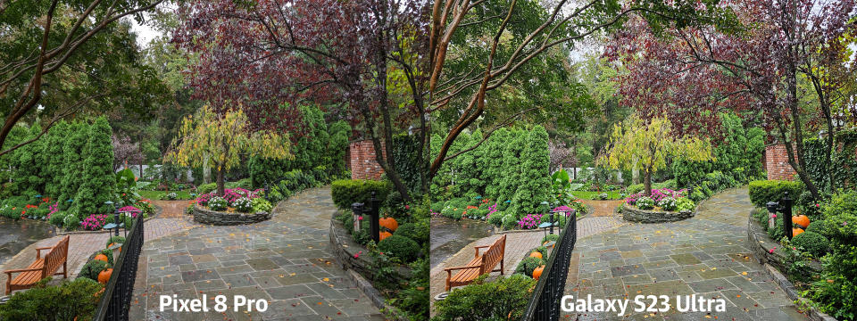 <p>The S23 Ultra completely oversharpened this pic of a garden during a rain storm.</p>
