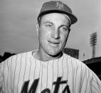 FILE - Joe Pignatano, newly signed baseball catcher for the New York Mets, poses for a photo July 14,1962, at the Polo Grounds in New York. Pignatano, who made his major league debut with the Brooklyn Dodgers in 1957 and later was a coach for the Mets, died Monday, May 23, 2022, in Naples, Fla. (AP Photo/Harry Harris; File)