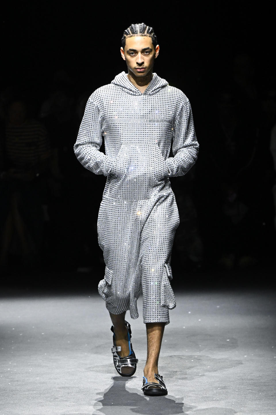 PARIS, FRANCE - JUNE 20: (EDITORIAL USE ONLY - For Non-Editorial use please seek approval from Fashion House) A model walks the runway during the Bluemarble Menswear Spring/Summer 2025 show as part of Paris Fashion Week on June 20, 2024 in Paris, France. (Photo by Stephane Cardinale - Corbis/Corbis via Getty Images)