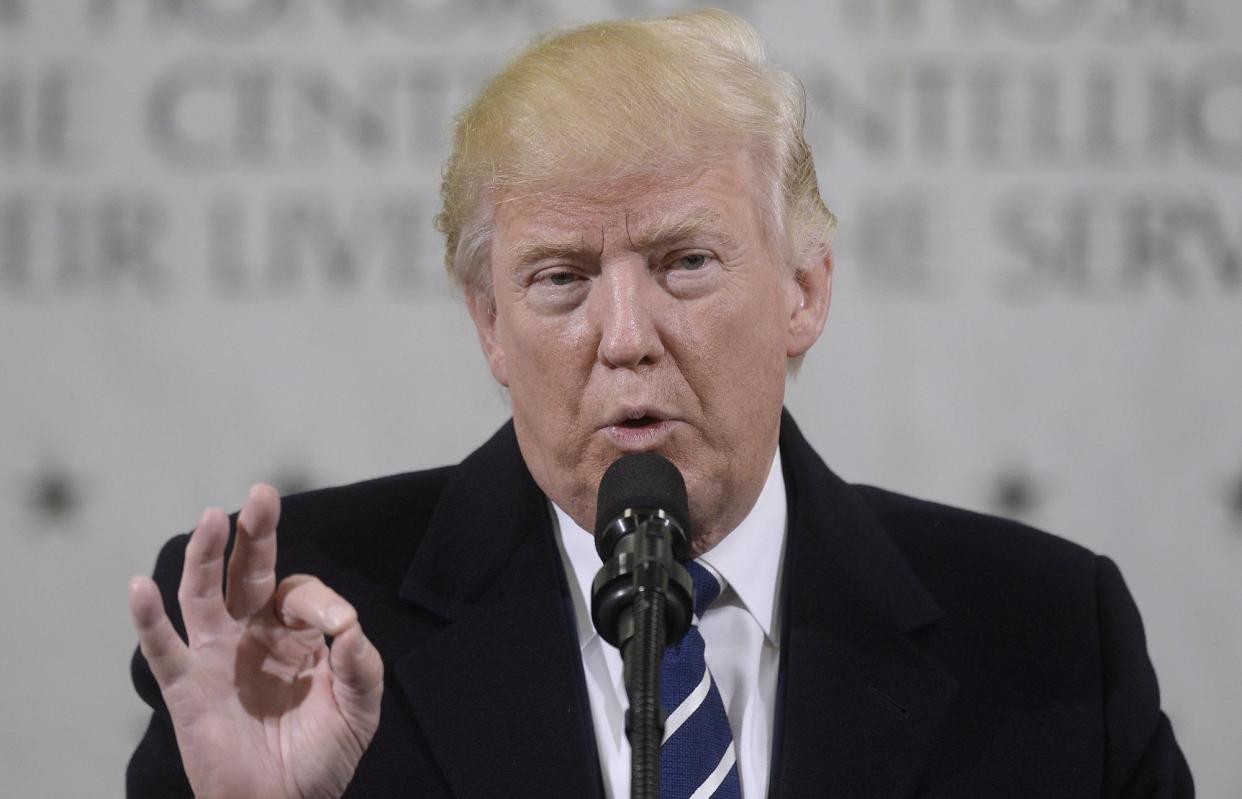 President Donald Trump speaks at the CIA headquarters on January 21, 2017 in Langley, Virginia: Olivier Doulier/Getty